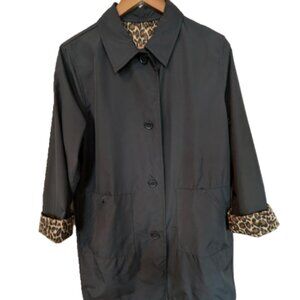 Apropos Reversible Rain Resistant Black/Animal Print Trench M/L